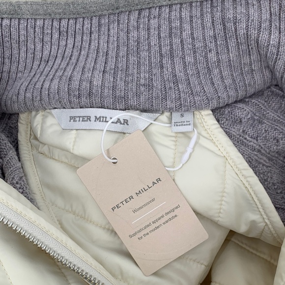 Peter Millar Pippen quilted jacket cream gray zipper hybrid coat knitted new S - Picture 5 of 5